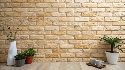 Beige Brick Wall Background Texture for Product Photography, Ideal for Creative Displays, Home Decor, and Modern Aesthetics, Perfect for E-commerce and Advertising Visuals