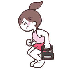 力いっぱい握力計を握る全身女性イラスト