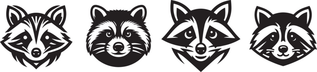 Four stylized raccoon faces.
