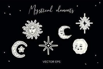 Mystical Celestial Set. Perfect for tattoos, prints, branding, and spiritual designs.
