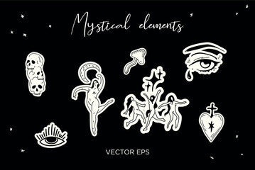 Mystical Elements vector Set. Perfect for tattoos, prints, branding, and spiritual designs.