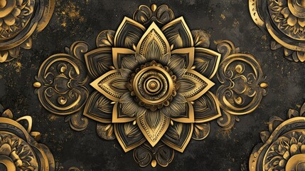 Elegant Golden Floral Mandala on Dark Textured Background for Decoration