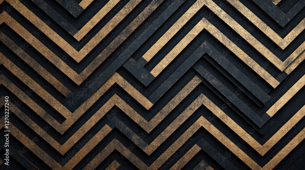 Poster abstract zigzag pattern with golden and black layers intertwined design
