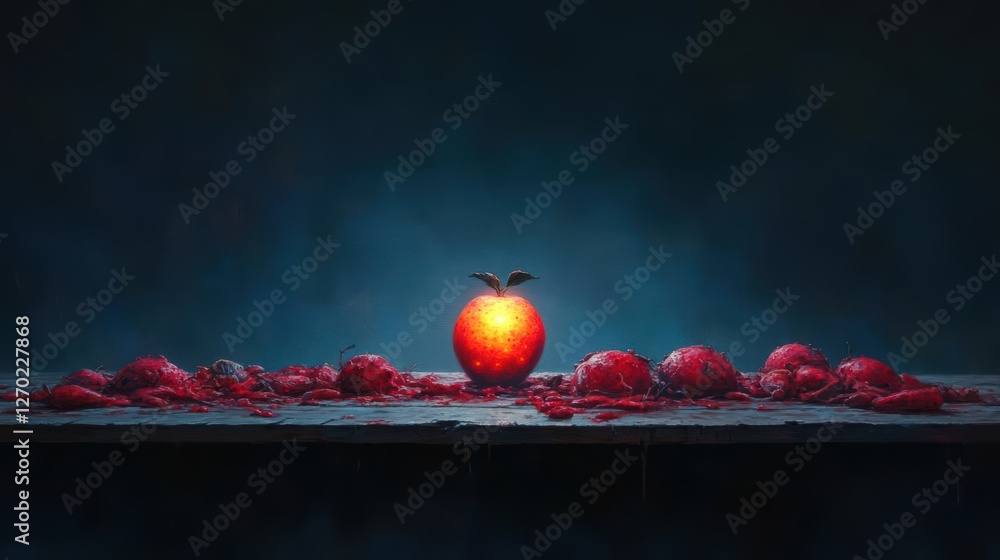 Aufkleber vibrant red resting on a wooden table surrounded by natural light and soft shadows creating a warm a