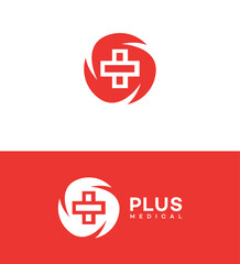 Obraz premium Plus Medical Logo Design Healthcare, Wellness, Red Cross, Symbol, Brand
