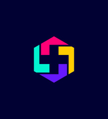 Obraz premium Abstract Healthcare Logo Design Colorful Hexagon Medical Plus Symbol