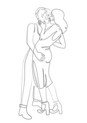 One line faces, lesbian women couple. Valentine's day, Pride month minimalistic vector illustration. Lgbt couple kissing line drawing. Love line art.