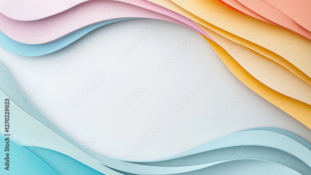Poster abstract colorful paper waves creating flowing movement design background in pastel tones.