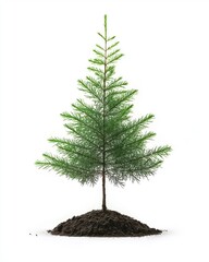 Obraz premium Arbor Day Earth Day image of evergreen conifer green tree seedling ready for planting, isolated on a white background.