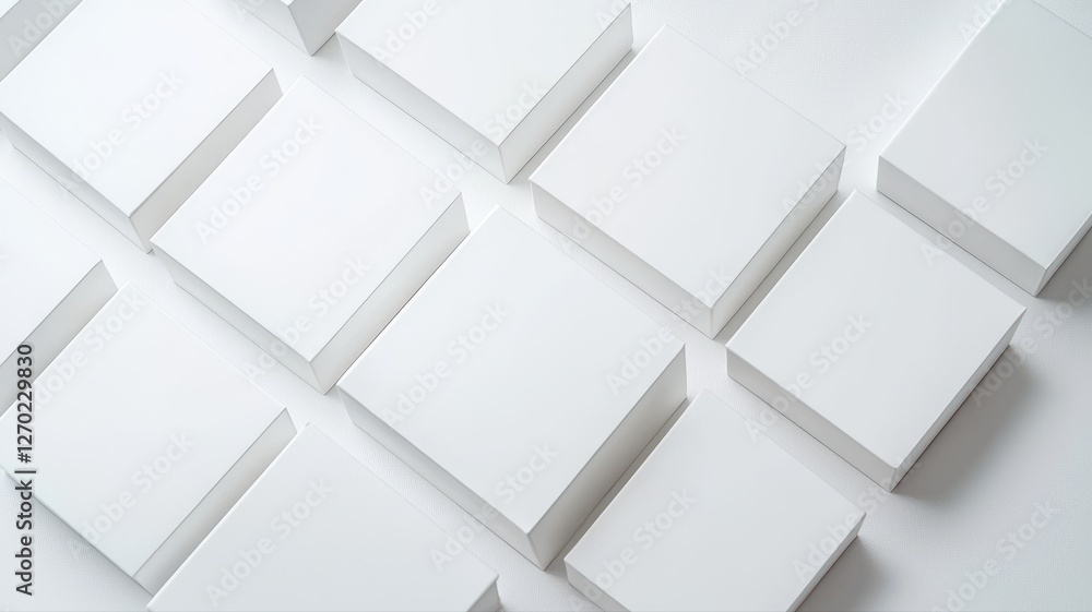 Poster abstract geometric pattern of white cubes creating a modern, minimalist three-dimensional texture.