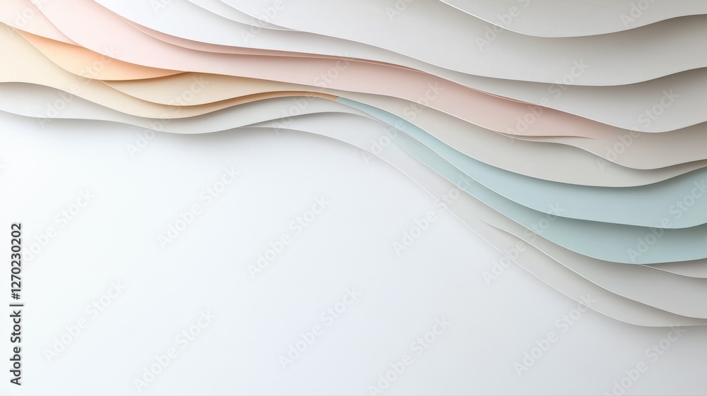 Poster abstract layered paper art with pastel colors creating a serene and calming wave-like pattern.