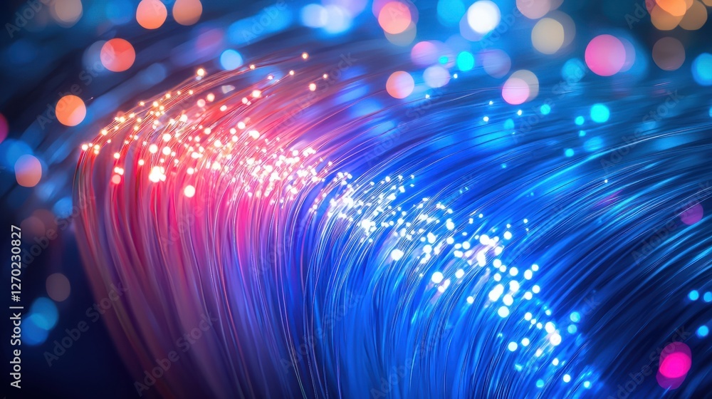 Poster colorful abstract light waves with sparkling elements and bokeh