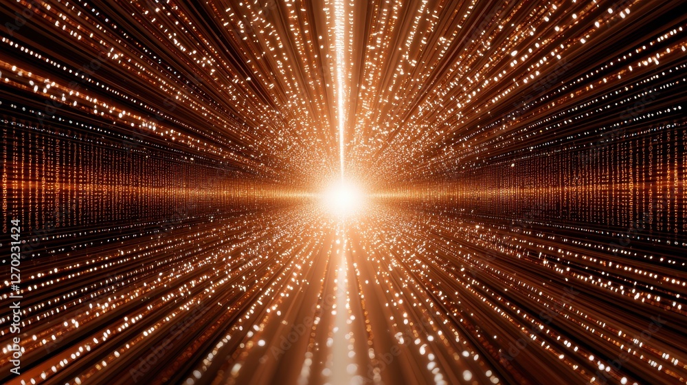 Aufkleber abstract visualization of light beams and digital particles creating a futuristic tunnel effect.