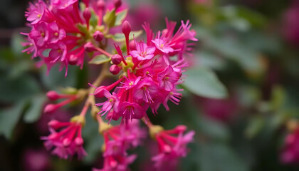 Close-up of Fuchsia Flowers Blooming with Green Foliage Background