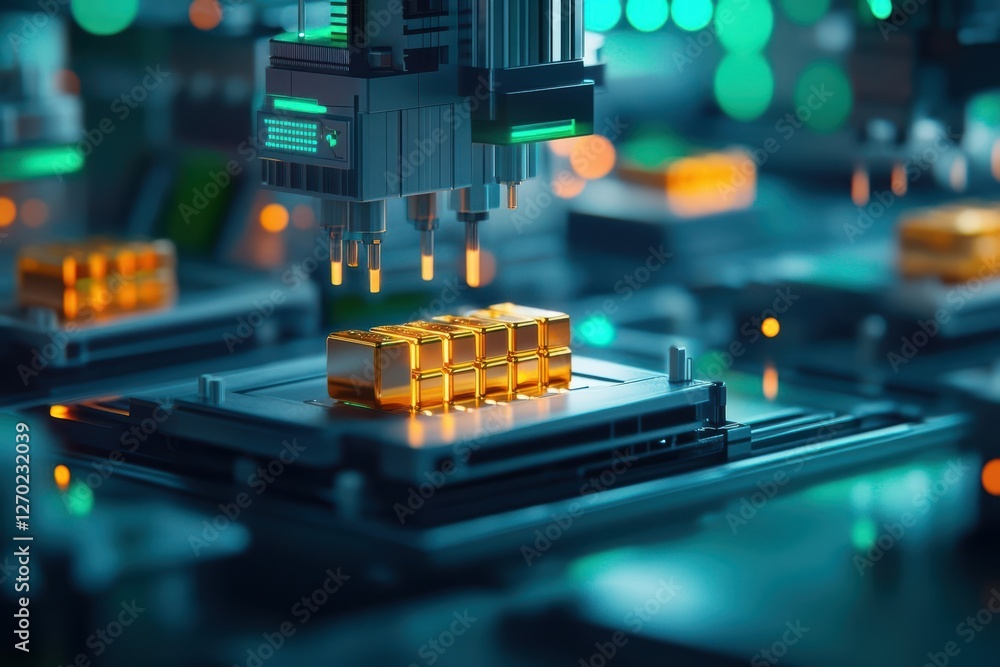 Poster innovative 3d printer machine illuminated with a vibrant green light showcasing advanced technology 