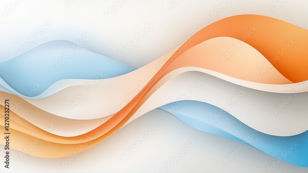 Poster abstract wavy lines in blue, orange, and cream create a serene and dynamic visual effect on a clean 