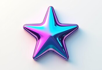Obraz premium Holographic Disco Star Icon with Glossy Finish: Wave Position Design Element on Pure White Background - Ideal for Web Design and Modern Graphics