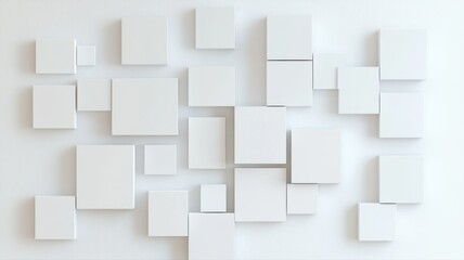 Abstract white geometric pattern of 3D cubes on a wall, minimalist modern design, conceptual art.