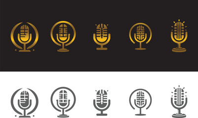 Golden and grey microphone icons.
