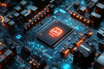 Obraz premium Abstract Blue Circuit Board Background Featuring 