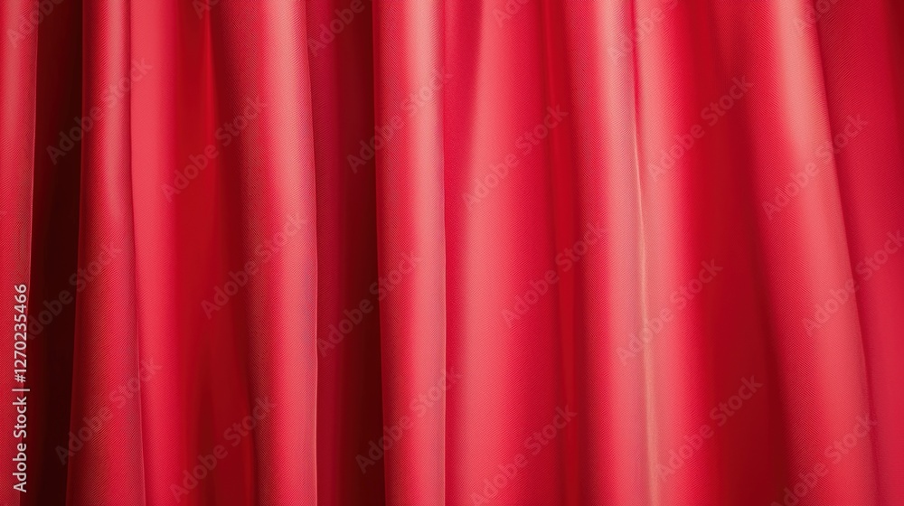 Poster a vibrant red curtain with a textured pattern, elegantly draping and creating a rich, luxurious atmo