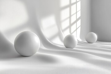 Minimalist 3D Rendering of Spheres with High Contrast, Centered Composition on Gray Background