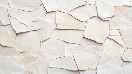 Fototapeta premium Close-up of beige stone wall texture, showcasing irregular shapes and patterns in natural light.