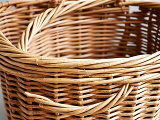 Rustic wicker basket with intricate weave, natural texture, sturdy handles, versatile storage or decoration, wicker, natural, basket