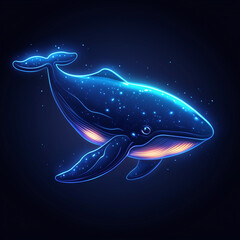 Fototapeta premium a minimalist, stylized whale emoji with a sleek, modern design, with a soft neon glow and a ocean blue on a black background