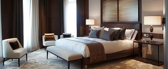 Stylish bedroom with modern furniture. Interior design