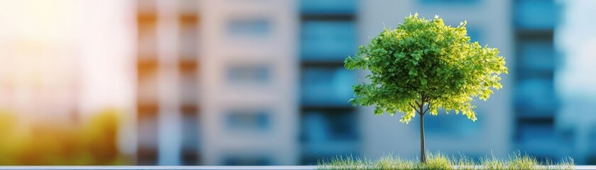 Fototapeta premium A Resilient Small Tree Thrives Amidst Harsh Concrete Urban Landscape Symbolizing Nature's Persistence and Beauty in an Unforgiving Environment