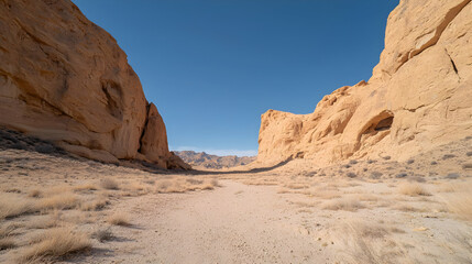 Obraz premium Desert canyon pathway, sandstone cliffs, arid landscape, travel destination