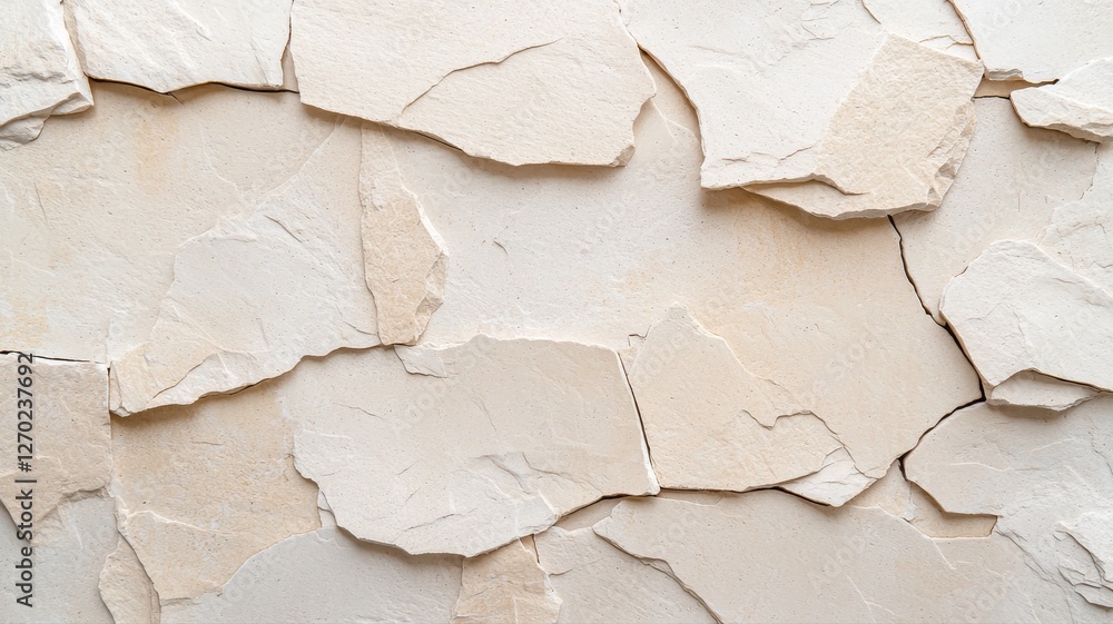 Poster close-up of textured beige stone wall with irregular patterns creating a natural layered effect.