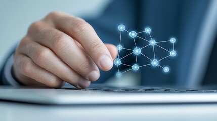 Exploring network connectivity and digital world, person working on laptop for seamless technology integration