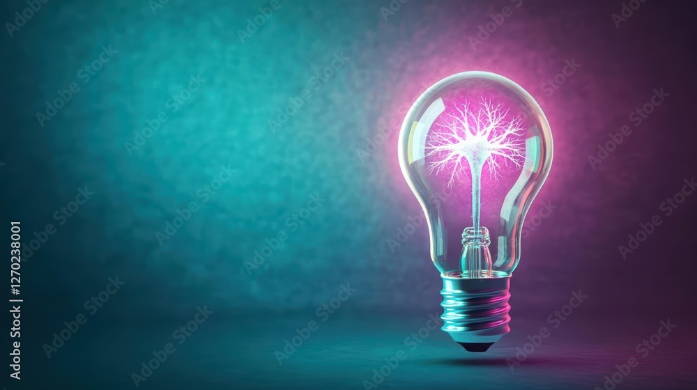 Poster illuminated light bulb with bright lightning bolt inside creating a unique and striking visual repre