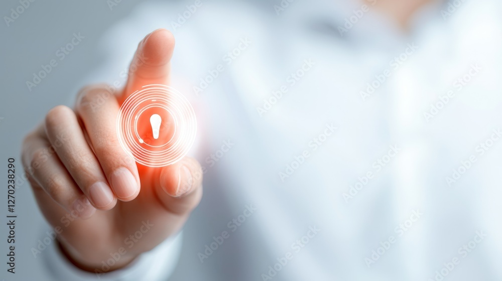 Poster finger activating button, a symbol of choice, control and user interaction in digital interfaces