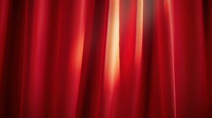 Deep red curtains with a soft sheen, elegantly flowing and creating a dramatic atmosphere, ideal for theater or interior design.