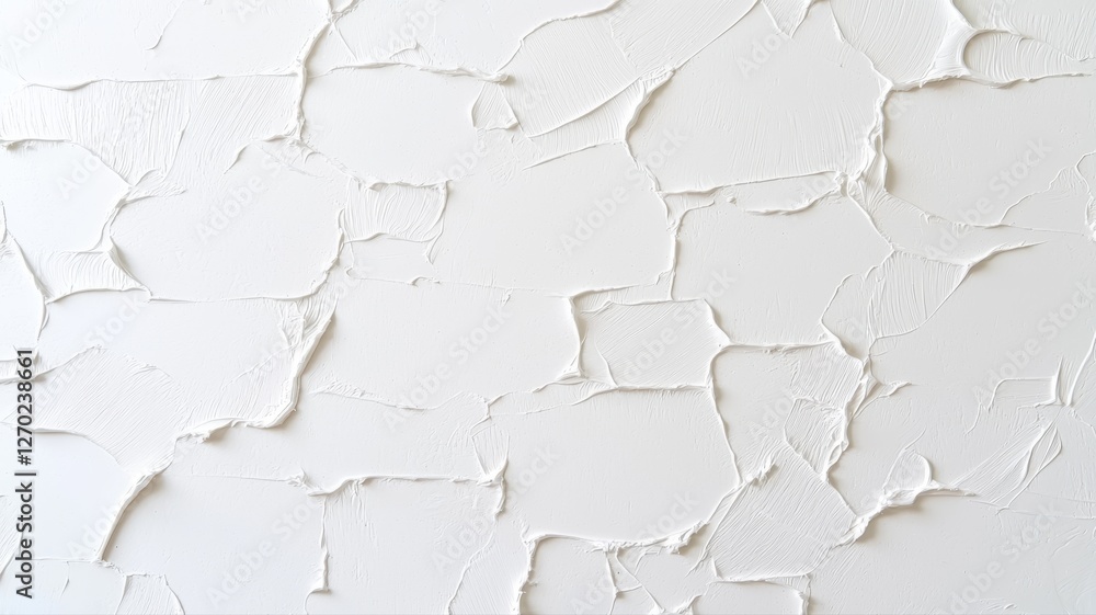 Poster close-up of textured white plaster wall with abstract patterns, showcasing artful architecture detai