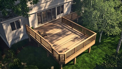 Modern deck overlooking backyard home