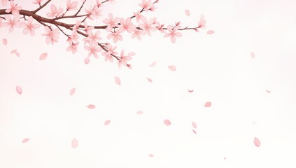 Soft Cherry Blossoms Falling Gently Against a Watercolor Sky