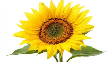 Fototapeta premium Vibrant sunflower in full bloom, showcasing its bright yellow petals and dark brown center against a clean white background.