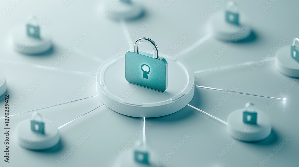 Poster central lock encircled, a visual representation of network security, data protection and access cont