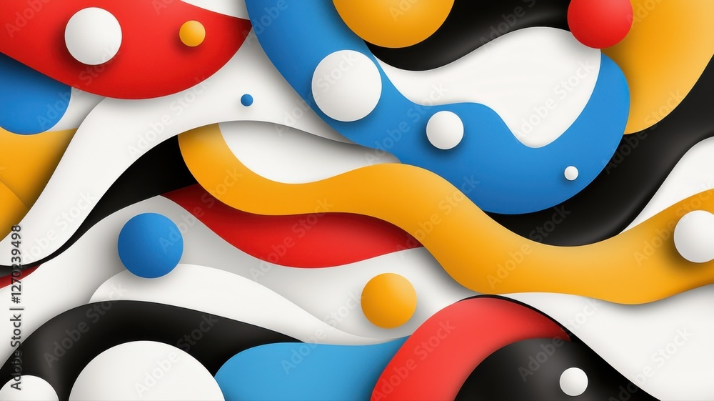 Aufkleber colorful abstract 3d shapes and curves forming a dynamic pattern in vibrant primary colors.