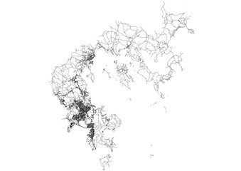 Fototapeta premium vector map of highway and buildings in sai kung district in hongkong with black and white theme