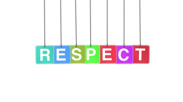 "Respect" word or text hanging and bouncing animation on a white background and green screen. Represents dignity, kindness, and mutual appreciation