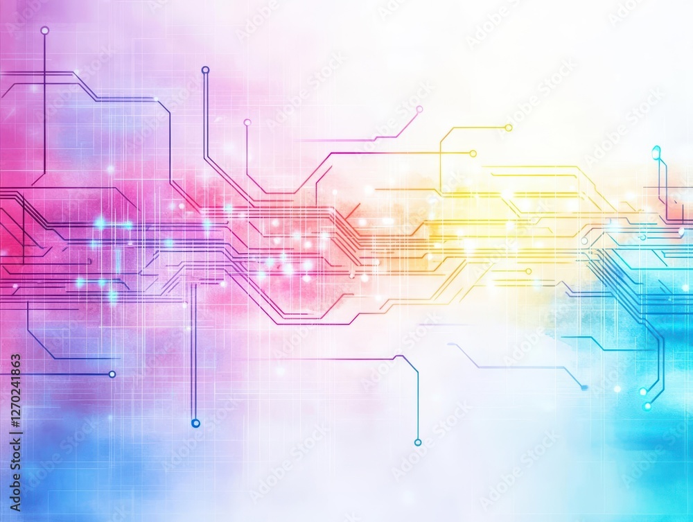 Poster vibrant abstract technology background featuring colorful lines and dots creating a dynamic and ener