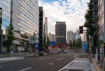 Fototapeta premium View of the street Sakurada-dori Ave the NOA building on a sunny autumn day, Tokyo, Japan