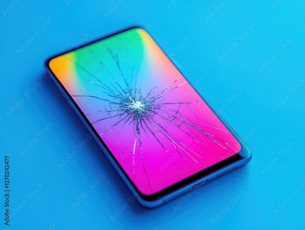 Poster a damaged mobile device with cracked screen lying on a surface symbolizing technology breakdown and 