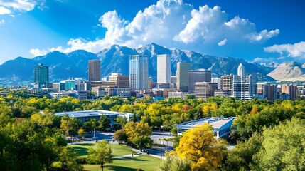 Salt Lake City Skyline, Mountains, Autumn - Aerial photography
