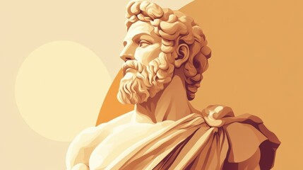 Zeus God of Greece, majestic Pantheon guardian with beige background, commerce-ready art